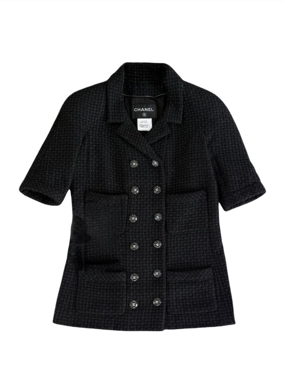 CHANEL Paris / SINGAPORE Black Ribbon Tweed Jacket 8 US / 40 FR